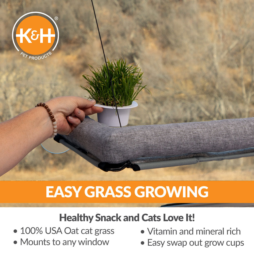 EZ Mount Deluxe Bolstered Window Kitty Sill with Cat Grass Grow Station by K&H