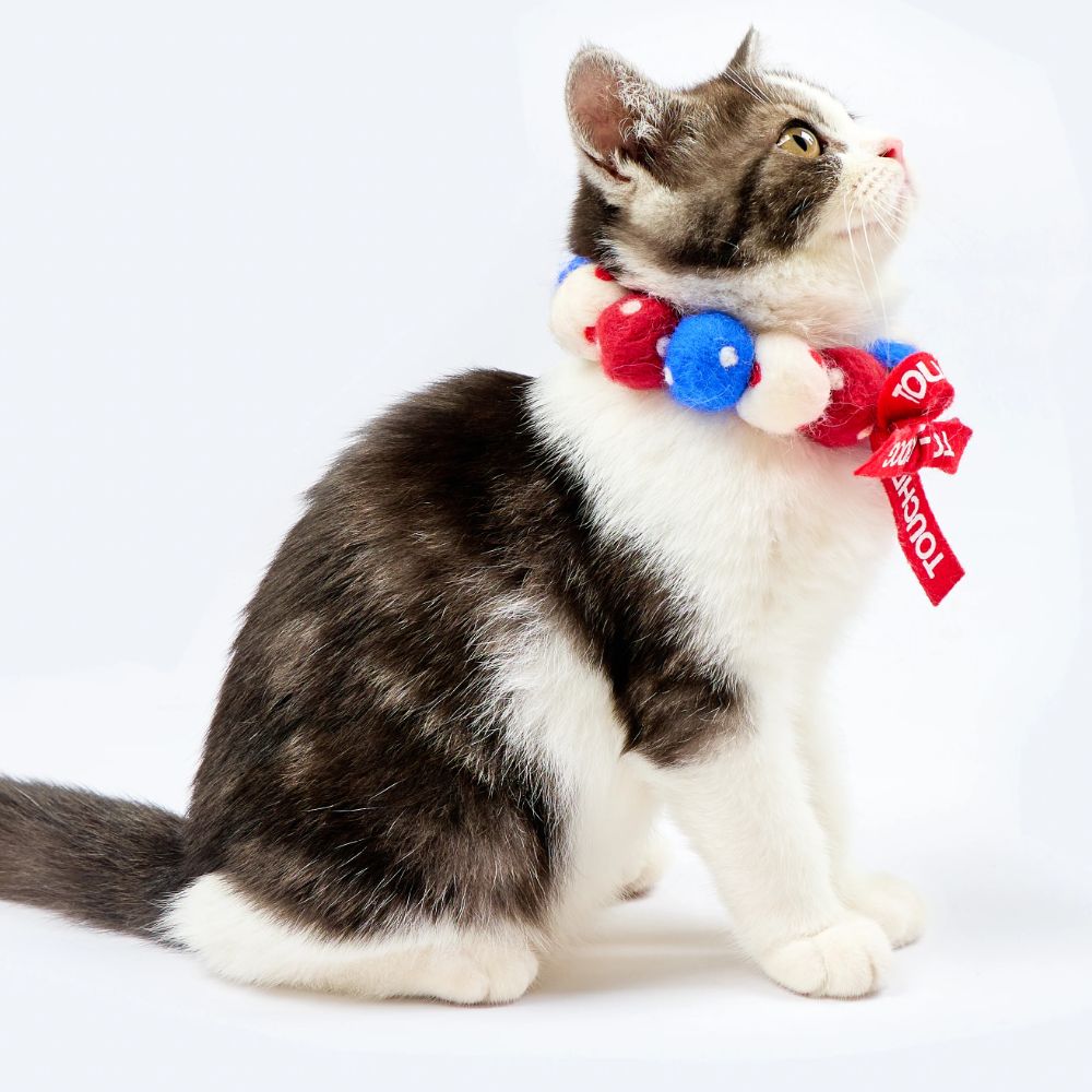 Touchcat Pom-Pom Patterned Designer Cat Neck Collar - Red