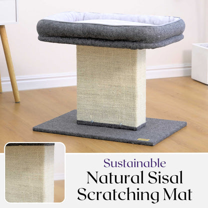 Catry 2-in-1 Mellow Cat Perch with Large Soft Bed and Sisal Scratching Post, Minimalist Design, Grey