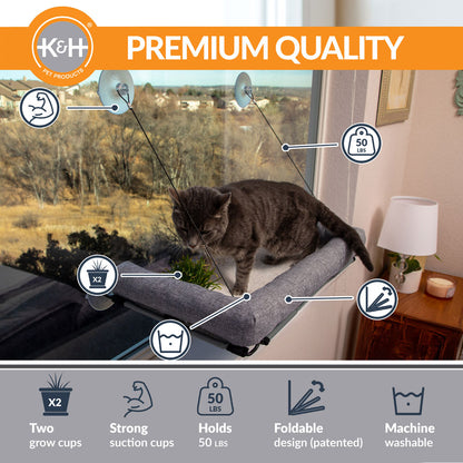 EZ Mount Deluxe Bolstered Window Kitty Sill with Cat Grass Grow Station by K&H