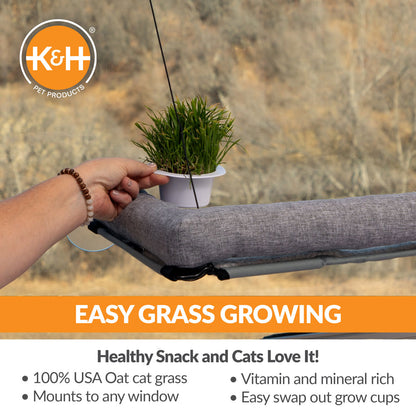 EZ Mount Deluxe Bolstered Window Kitty Sill with Cat Grass Grow Station by K&H