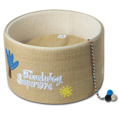 Touchcat 'Claw-ver Nest' Rounded Scratching Cat Bed w/ Teaser Toy